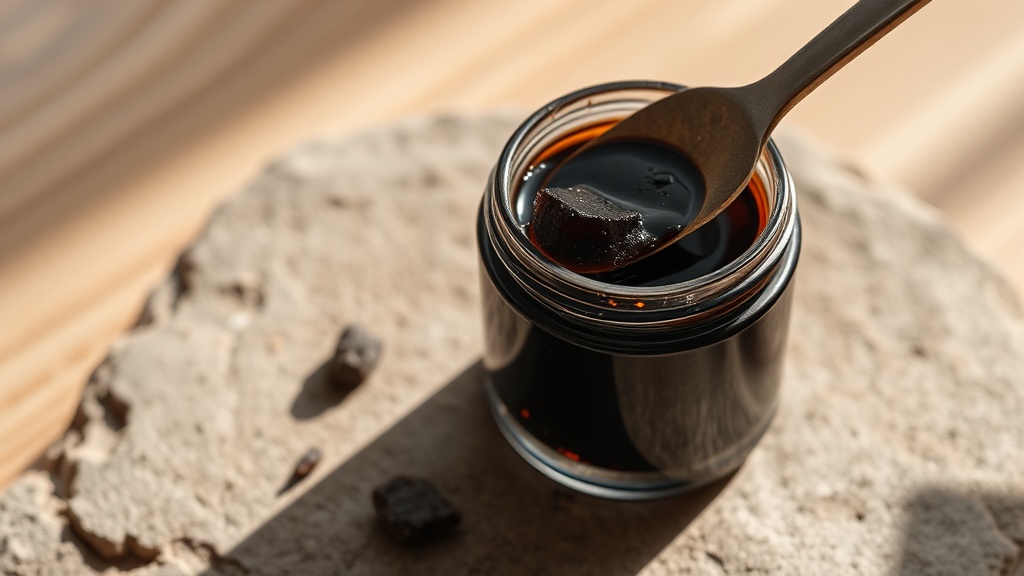Gros plan sur la texture d'une résine de shilajit